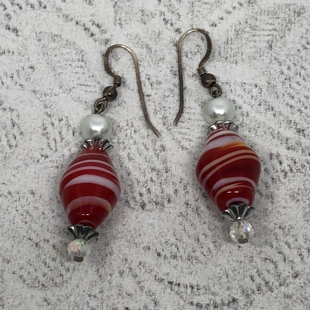 Vintage Artisan Murano Art Glass Style Sterling Silver Earrings